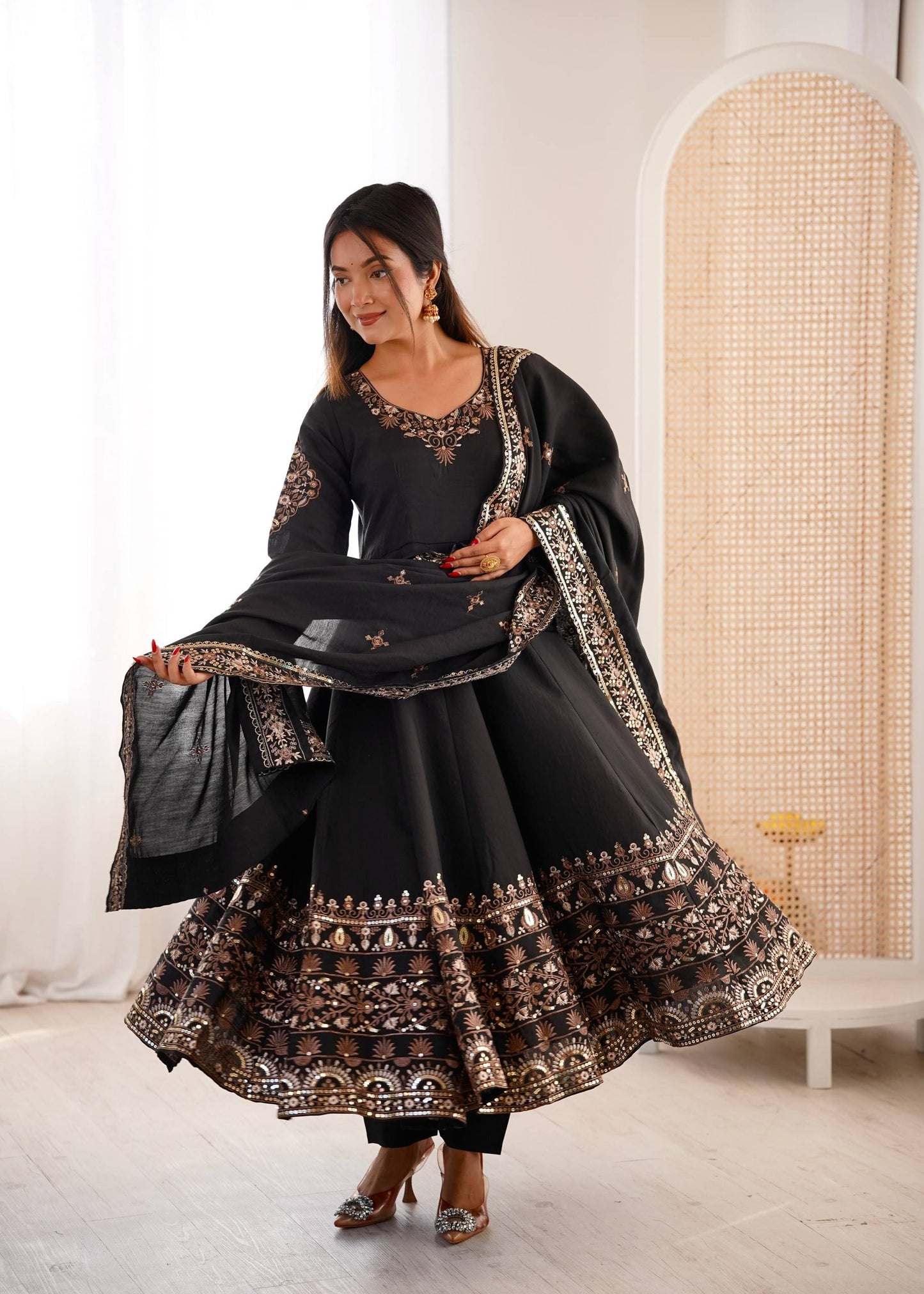 Casual Wear Black Color Sequence Embroidered Anarkali Suit With Dupatta