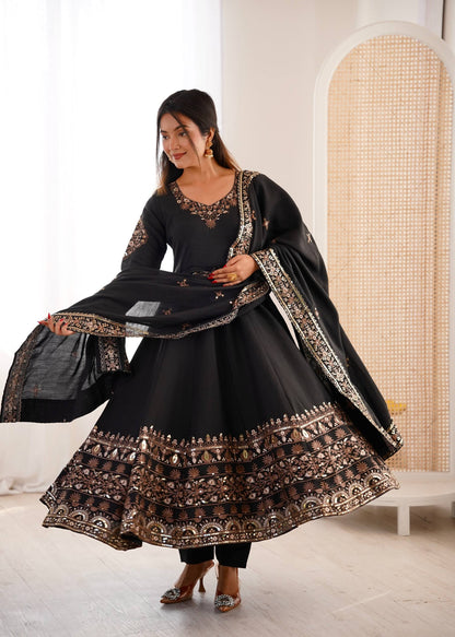 Casual Wear Black Color Sequence Embroidered Anarkali Suit With Dupatta