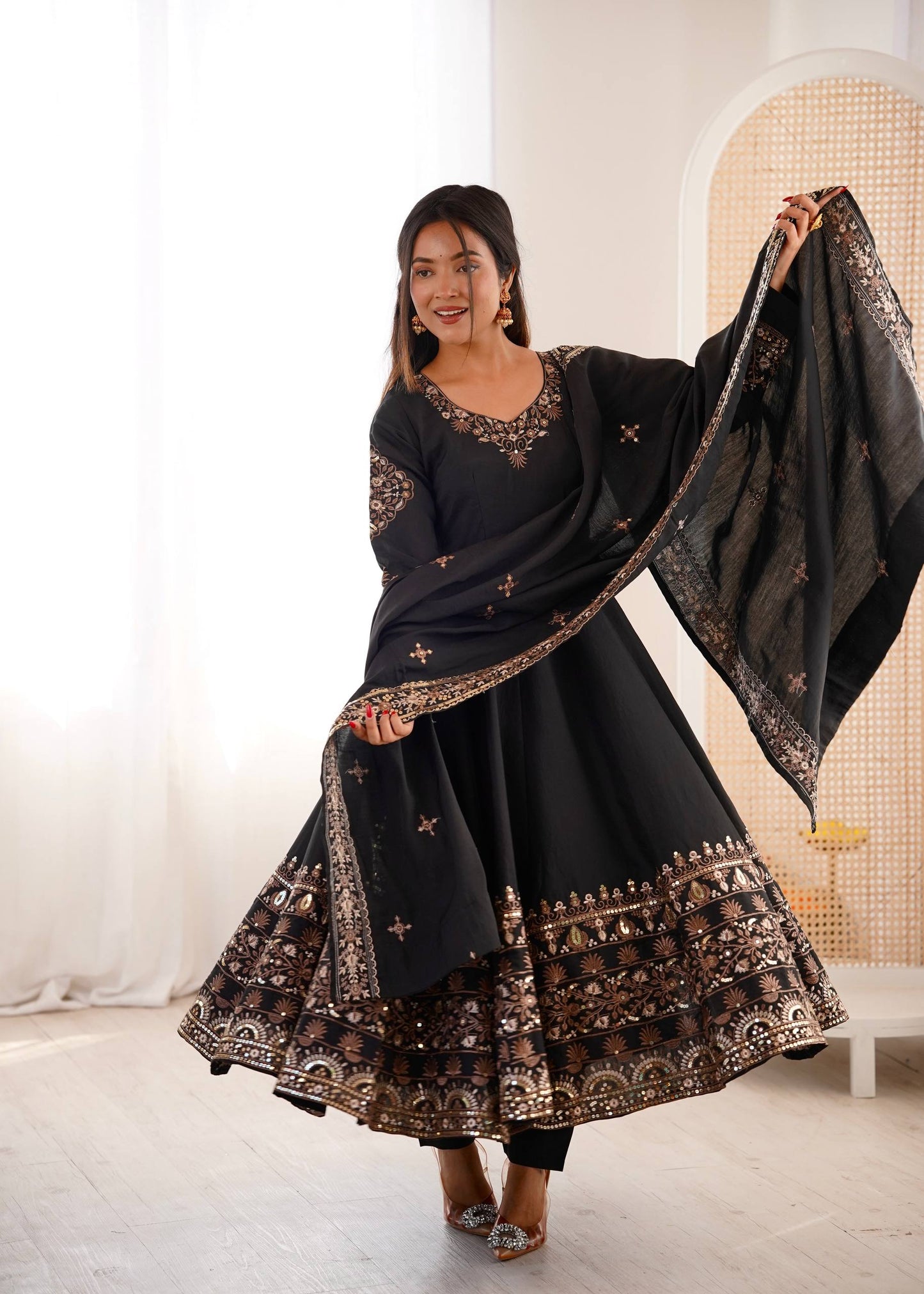 Casual Wear Black Color Sequence Embroidered Anarkali Suit With Dupatta