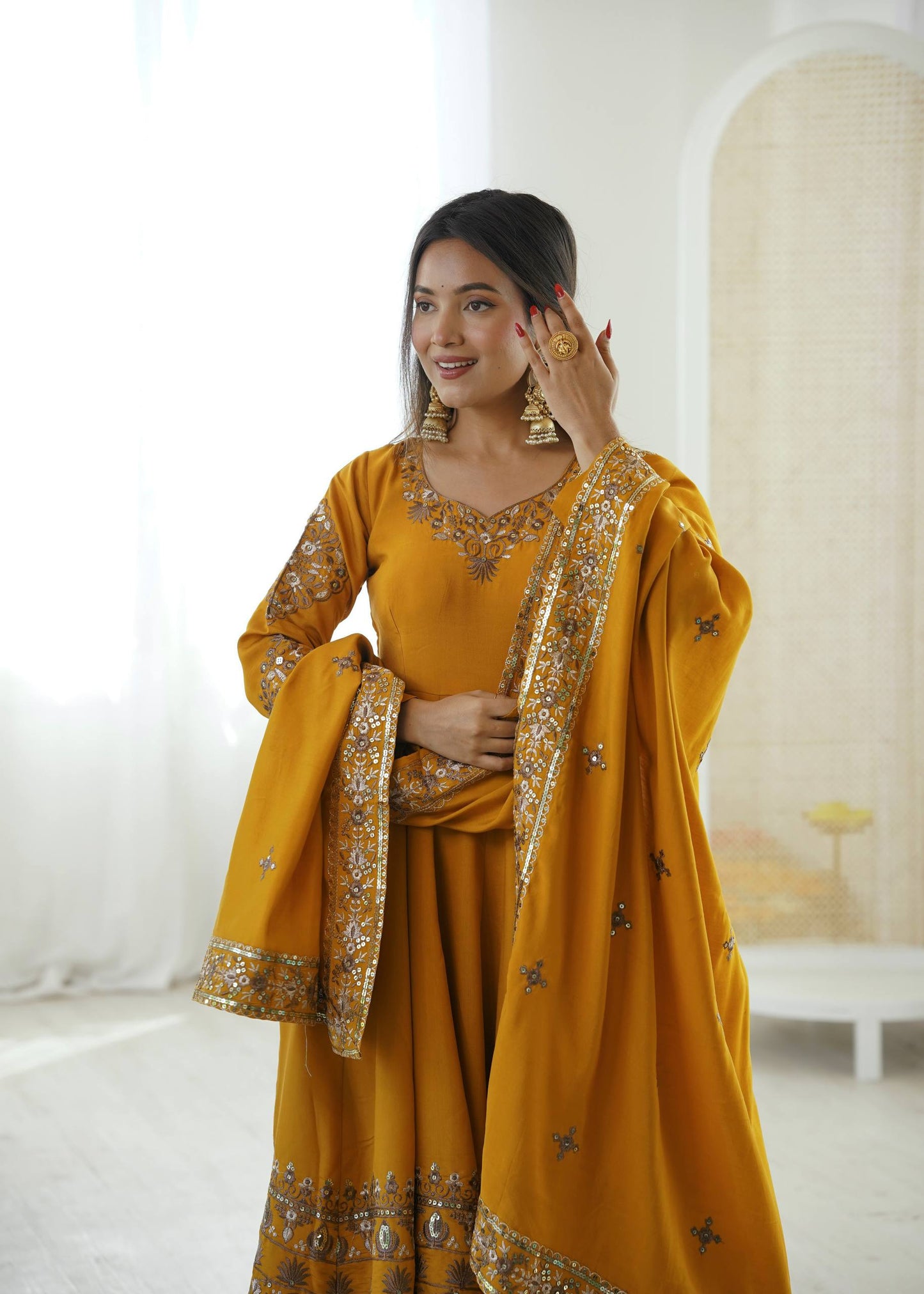 Haldi Wear Yellow Color Sequence Embroidered Anarkali Suit With Dupatta
