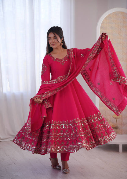 Mesmerizing Pink Color Sequence Embroidered Anarkali Suit With Dupatta