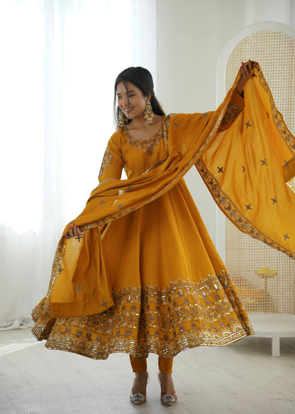 Haldi Wear Yellow Color Sequence Embroidered Anarkali Suit With Dupatta