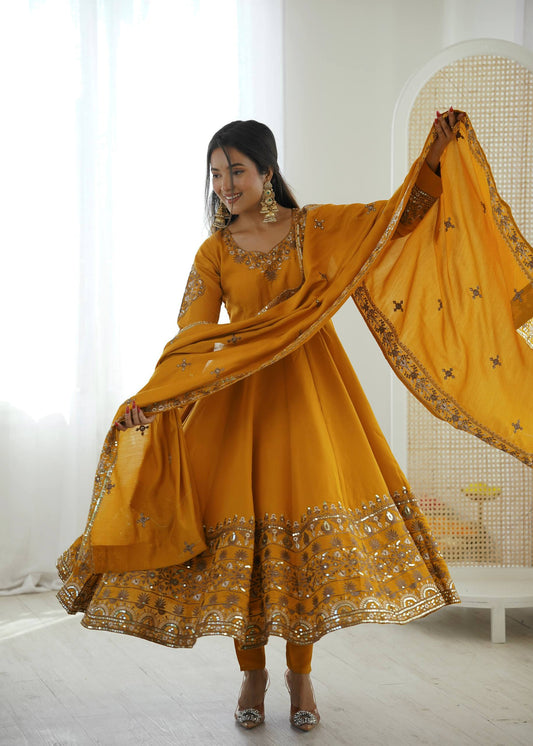 Haldi Wear Yellow Color Sequence Embroidered Anarkali Suit With Dupatta