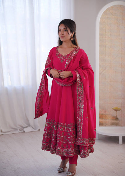 Mesmerizing Pink Color Sequence Embroidered Anarkali Suit With Dupatta