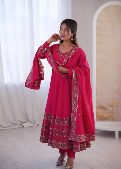 Mesmerizing Pink Color Sequence Embroidered Anarkali Suit With Dupatta