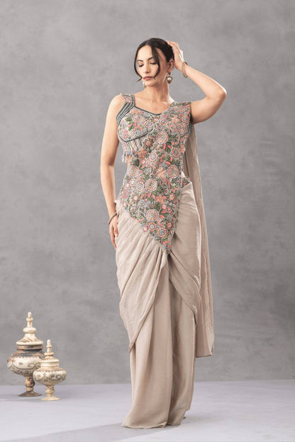 Preferable Off White Color Embroidered Saree With Blouse