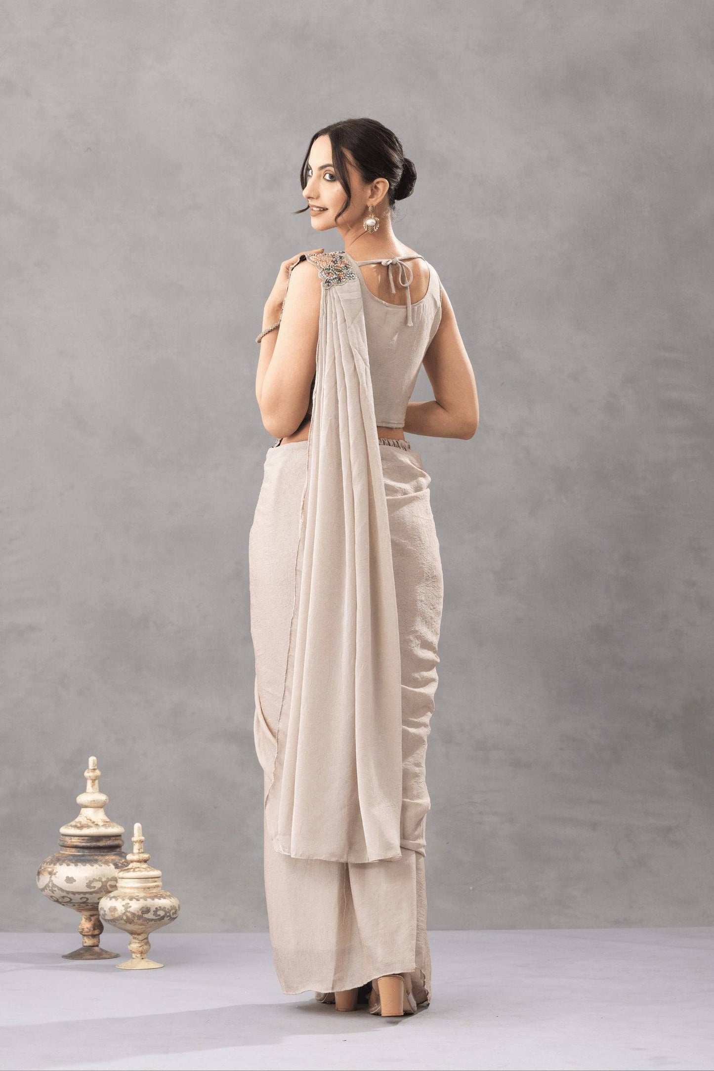 Preferable Off White Color Embroidered Saree With Blouse