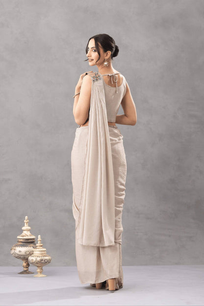 Preferable Off White Color Embroidered Saree With Blouse