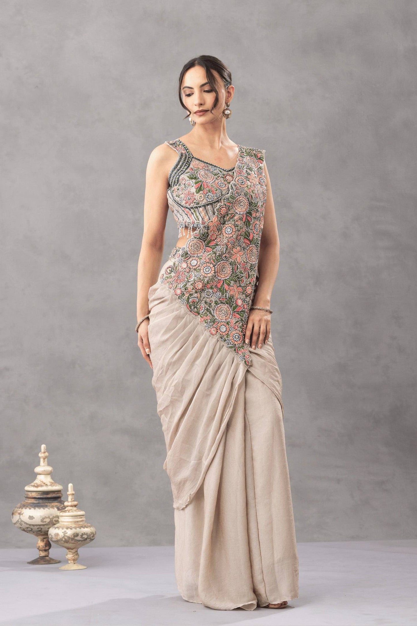 Preferable Off White Color Embroidered Saree With Blouse