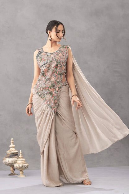 Preferable Off White Color Embroidered Saree With Blouse