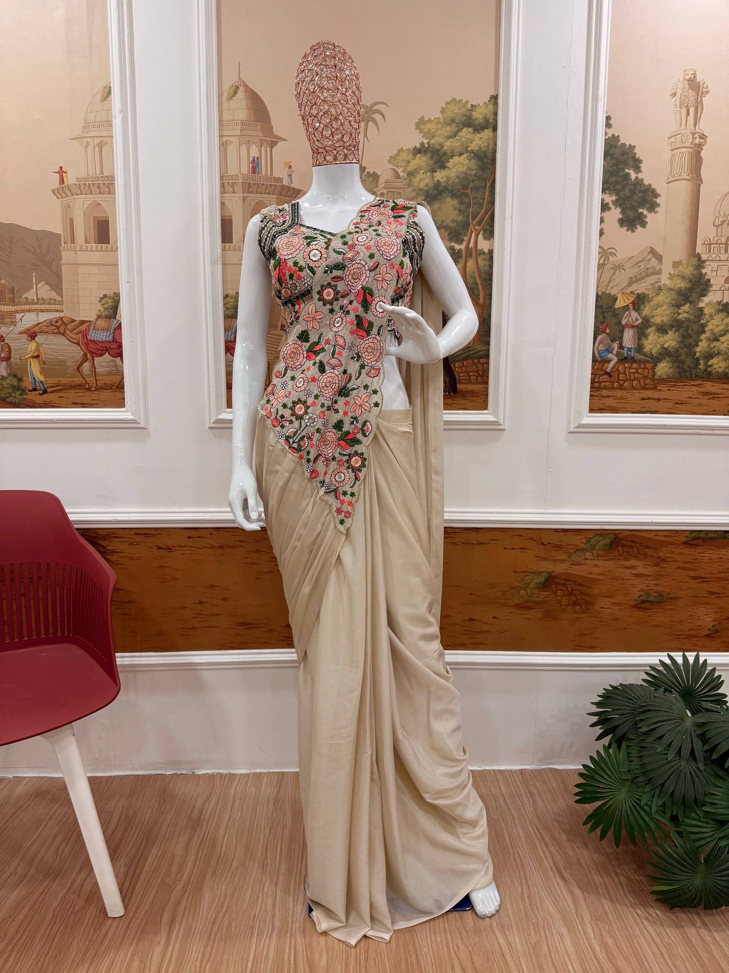 Preferable Off White Color Embroidered Saree With Blouse