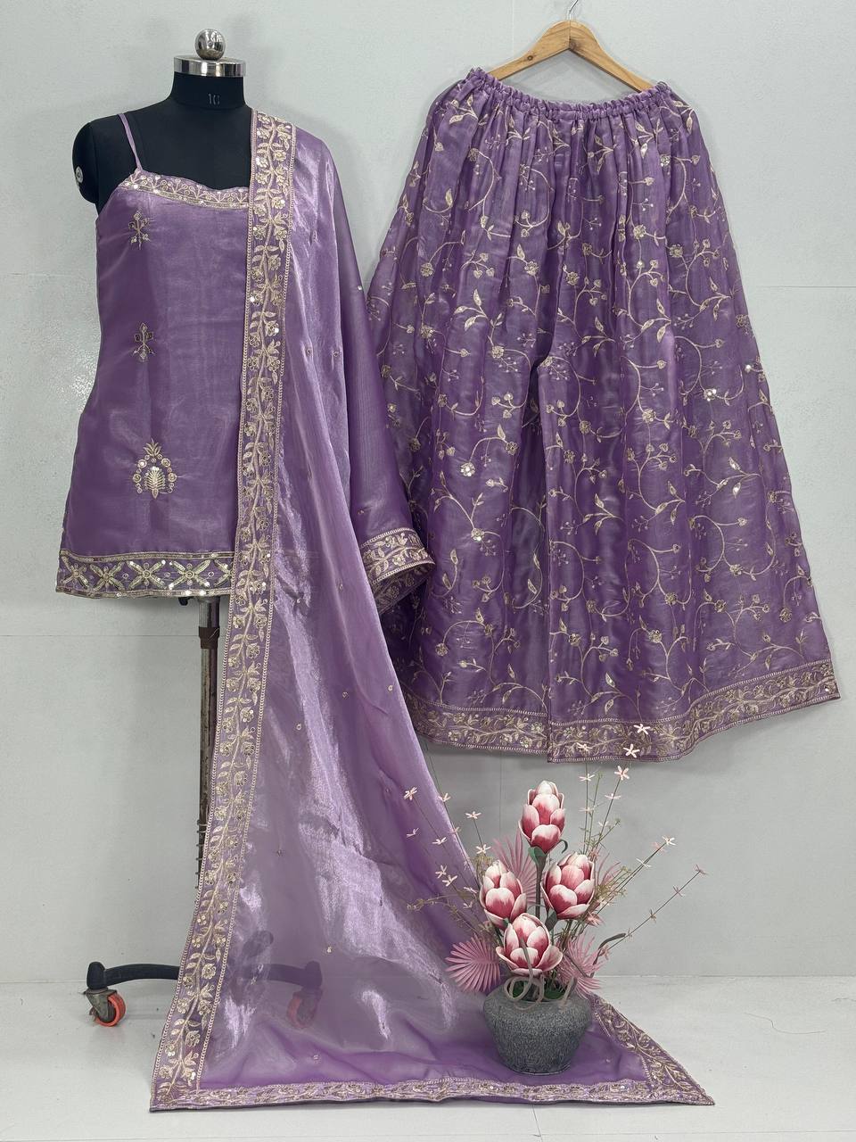 Sangeet Wear Embroidered Ready To Wear Sharara Suit Set