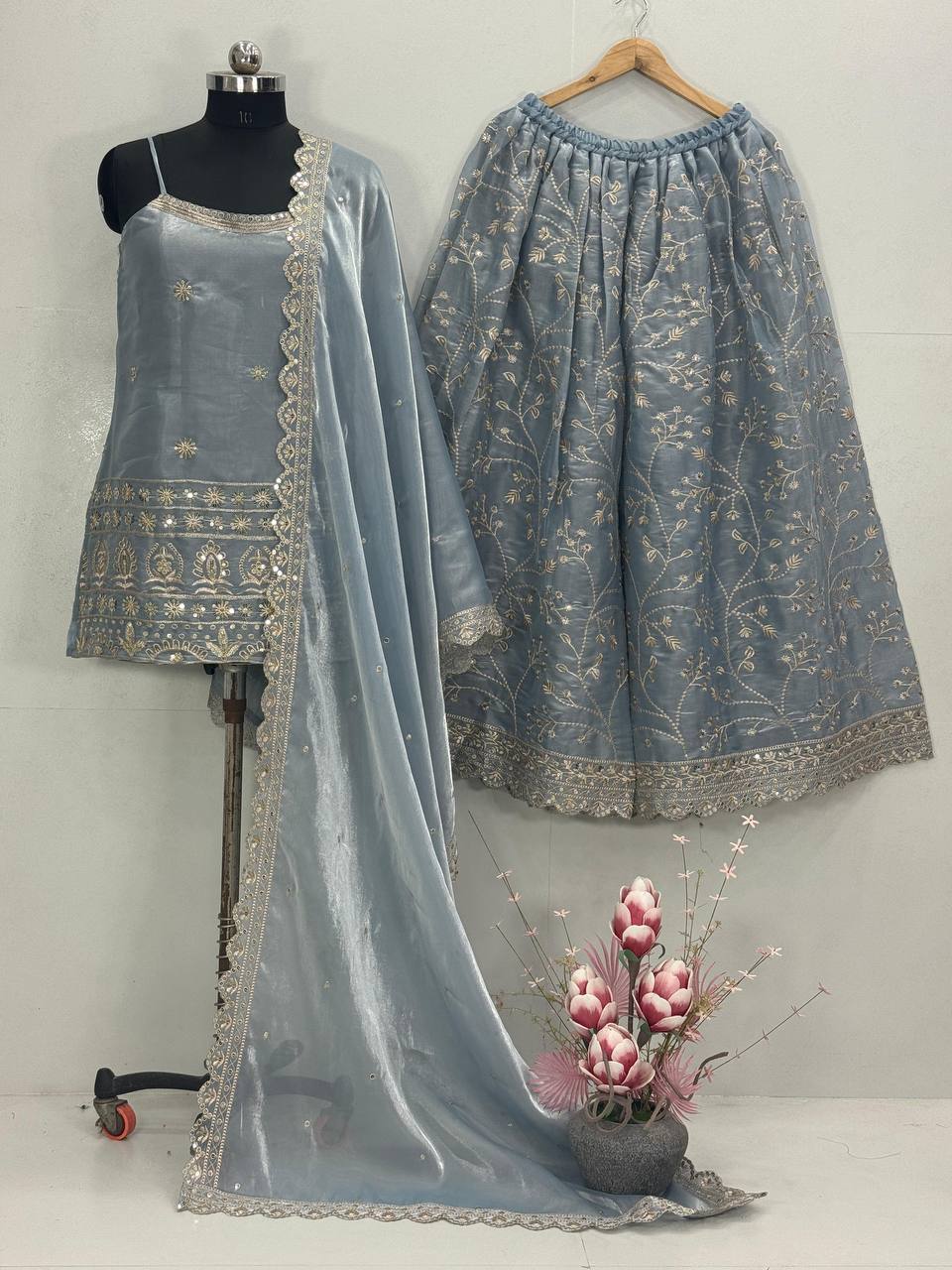Sangeet Wear Embroidered Ready To Wear Sharara Suit Set
