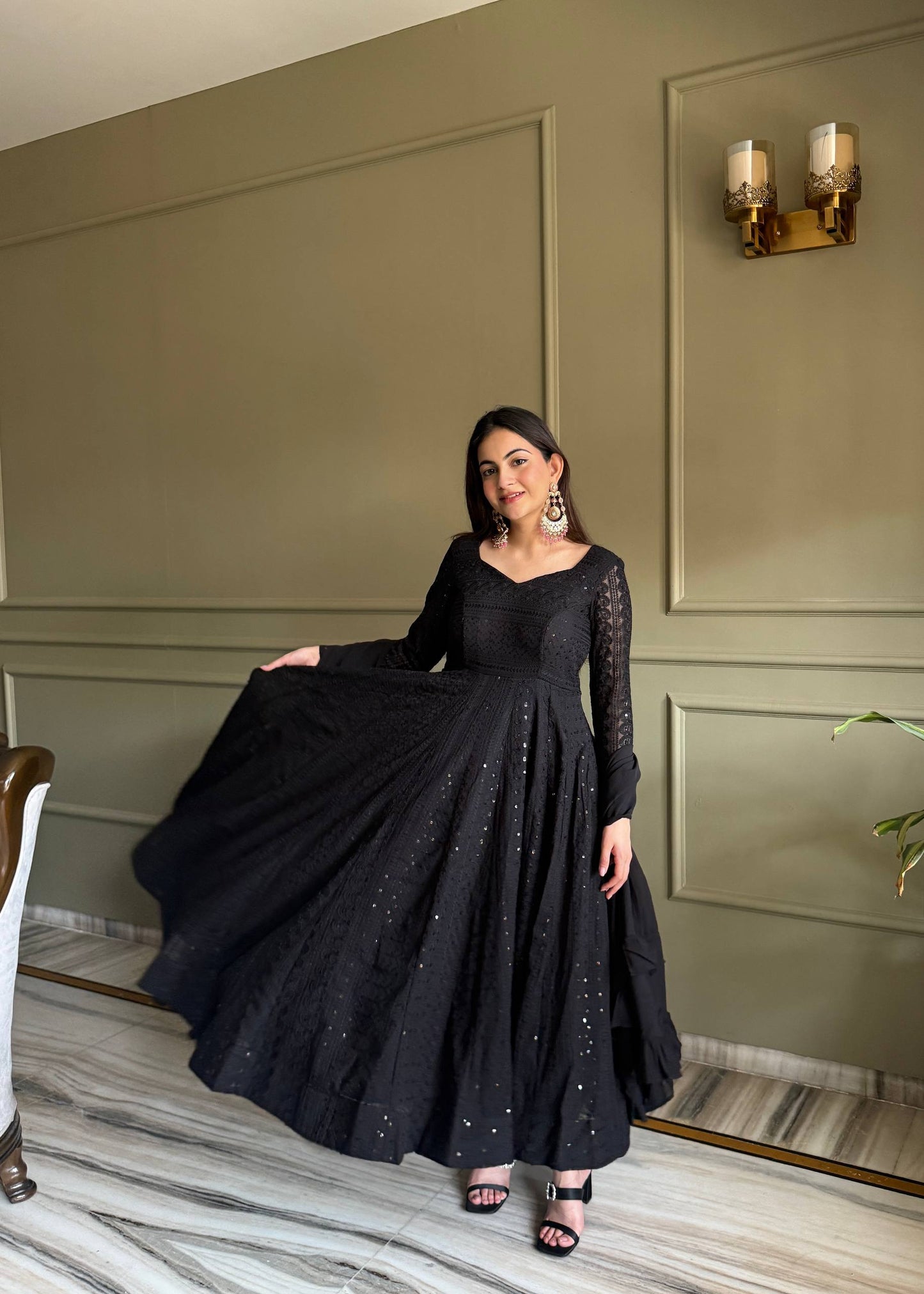 Fancy Black Color Sequence Thread Work Anarkali Gown