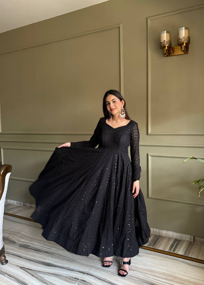 Fancy Black Color Sequence Thread Work Anarkali Gown