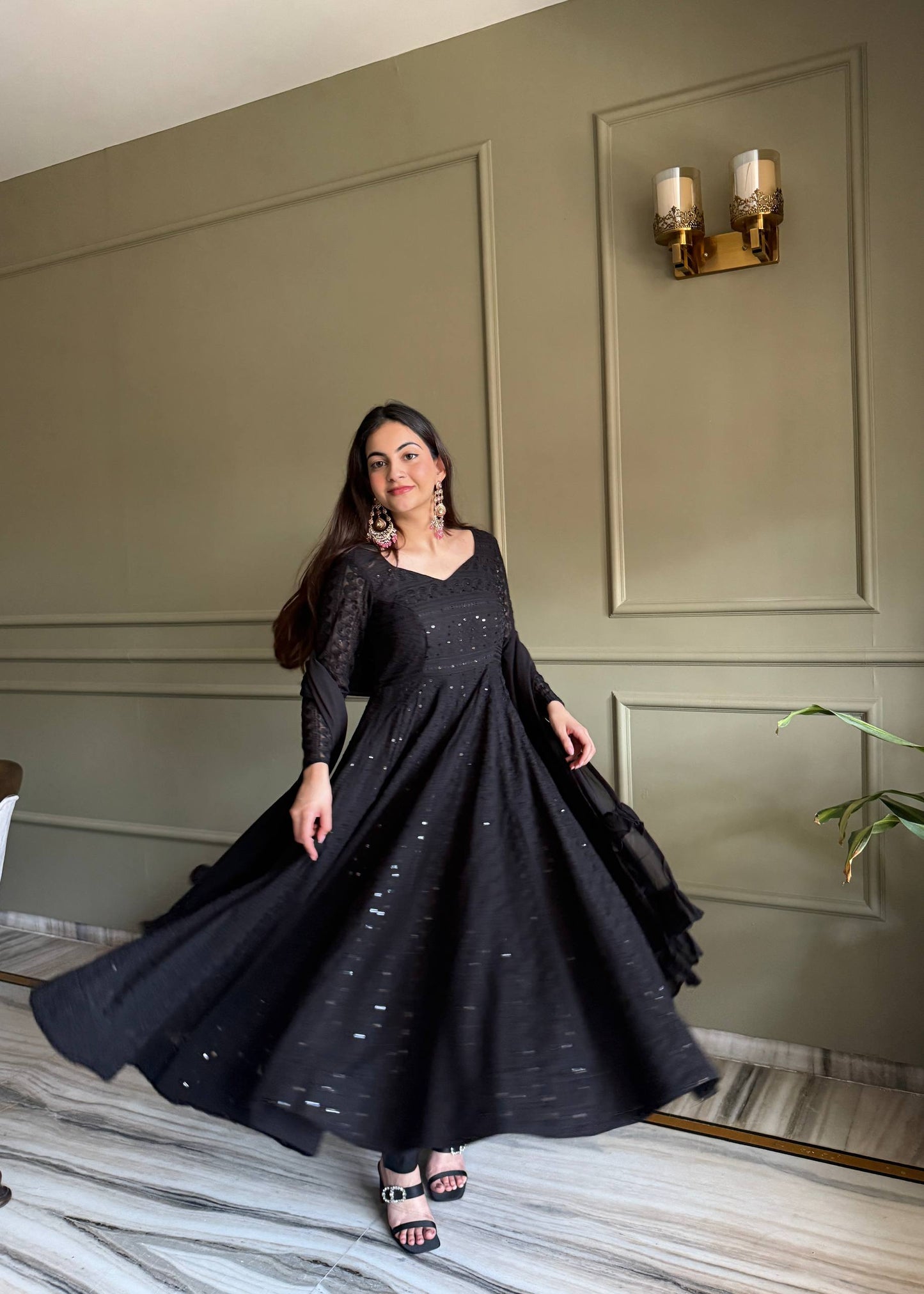 Fancy Black Color Sequence Thread Work Anarkali Gown
