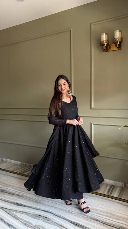 Fancy Black Color Sequence Thread Work Anarkali Gown