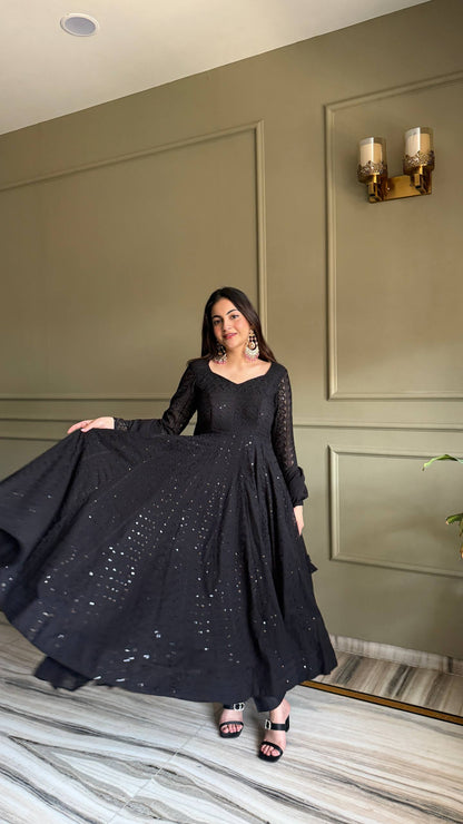 Fancy Black Color Sequence Thread Work Anarkali Gown