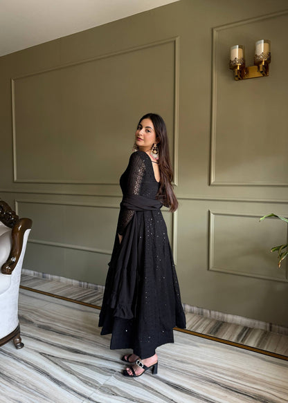 Fancy Black Color Sequence Thread Work Anarkali Gown