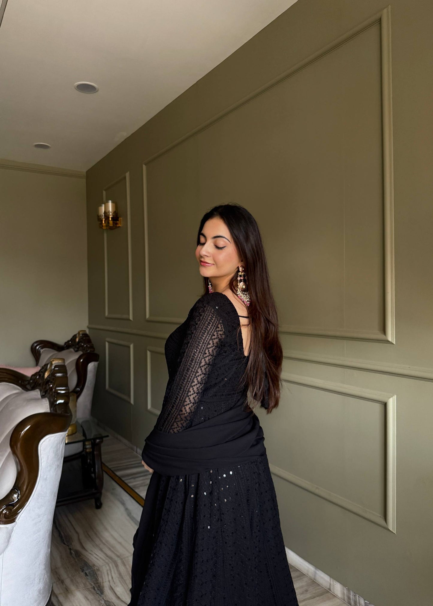 Fancy Black Color Sequence Thread Work Anarkali Gown