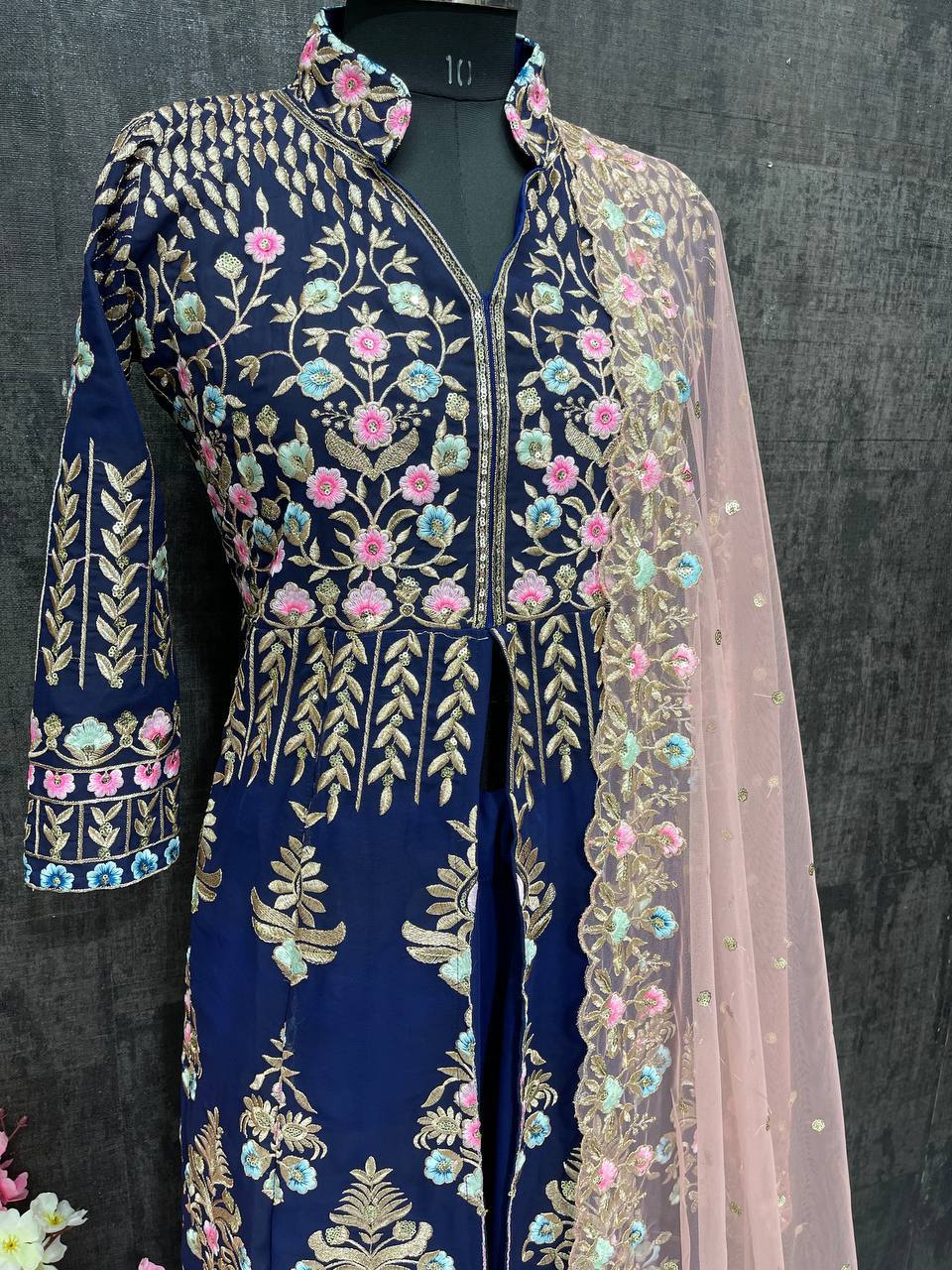 Captivating Blue Color Heavy Faux Georgette Embroidery Sequence Work Lehenga Suit