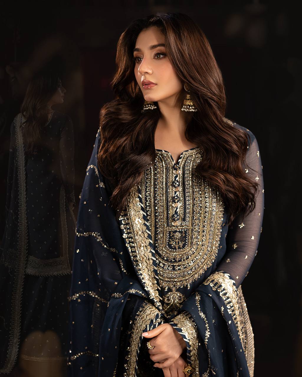 Bollywood Style Navy Blue Color Heavy Faux Georgette With Heavy Embroidery Sequence Work sharara Suit