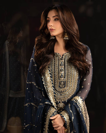 Bollywood Style Navy Blue Color Heavy Faux Georgette With Heavy Embroidery Sequence Work sharara Suit