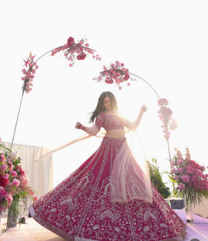 Engagement Wear Pink Color Heavy Slub Silk With Dori Sequins And Thread Work Designer Bridal Lehenga Choli