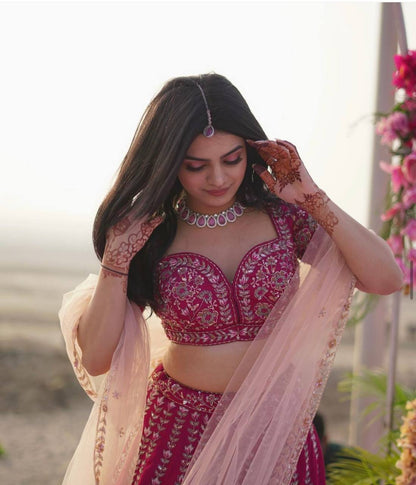 Engagement Wear Pink Color Heavy Slub Silk With Dori Sequins And Thread Work Designer Bridal Lehenga Choli