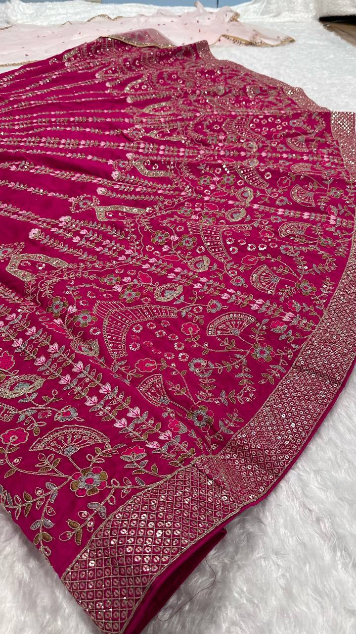 Engagement Wear Pink Color Heavy Slub Silk With Dori Sequins And Thread Work Designer Bridal Lehenga Choli
