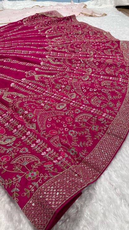 Engagement Wear Pink Color Heavy Slub Silk With Dori Sequins And Thread Work Designer Bridal Lehenga Choli