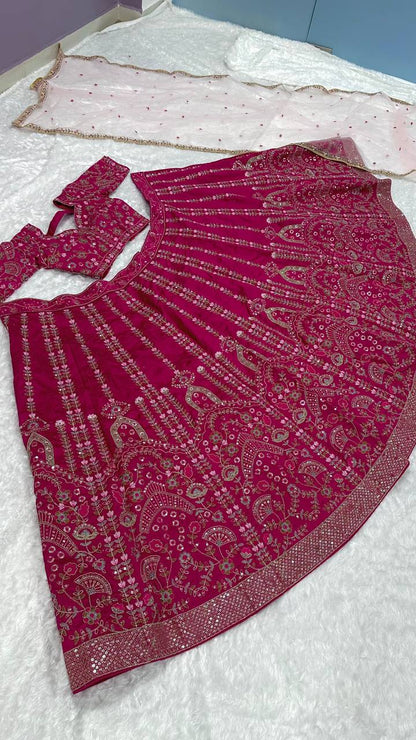 Engagement Wear Pink Color Heavy Slub Silk With Dori Sequins And Thread Work Designer Bridal Lehenga Choli