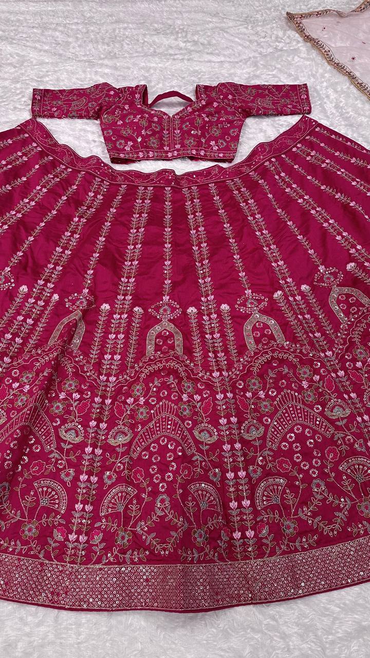 Engagement Wear Pink Color Heavy Slub Silk With Dori Sequins And Thread Work Designer Bridal Lehenga Choli