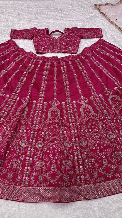Engagement Wear Pink Color Heavy Slub Silk With Dori Sequins And Thread Work Designer Bridal Lehenga Choli