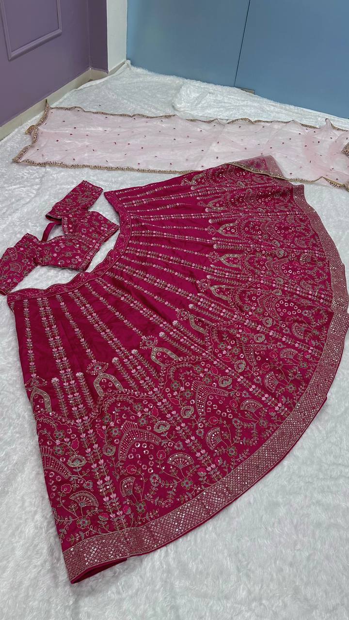 Engagement Wear Pink Color Heavy Slub Silk With Dori Sequins And Thread Work Designer Bridal Lehenga Choli