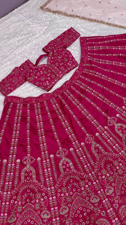 Engagement Wear Pink Color Heavy Slub Silk With Dori Sequins And Thread Work Designer Bridal Lehenga Choli