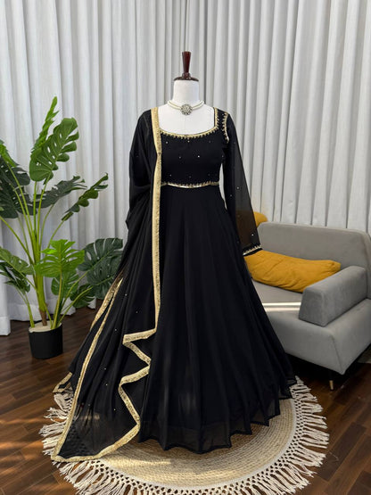 Elegant Black Color Georgette Handwork Designer Anarkali Gowm