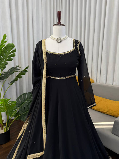 Elegant Black Color Georgette Handwork Designer Anarkali Gowm