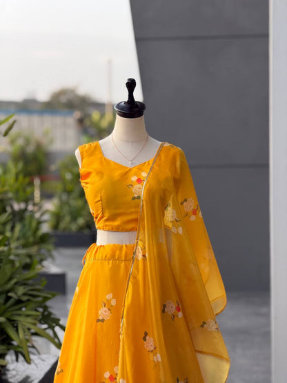 Wonderful Yellow Color Jimmy Organza Lehenga Choli