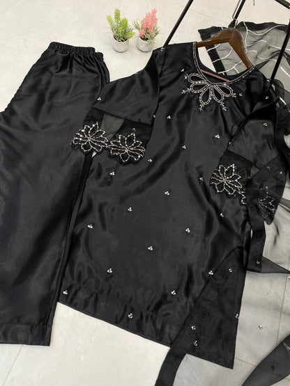 Beautiful Black Color Embroidery With Beads And Sequence Work Salwar Suit