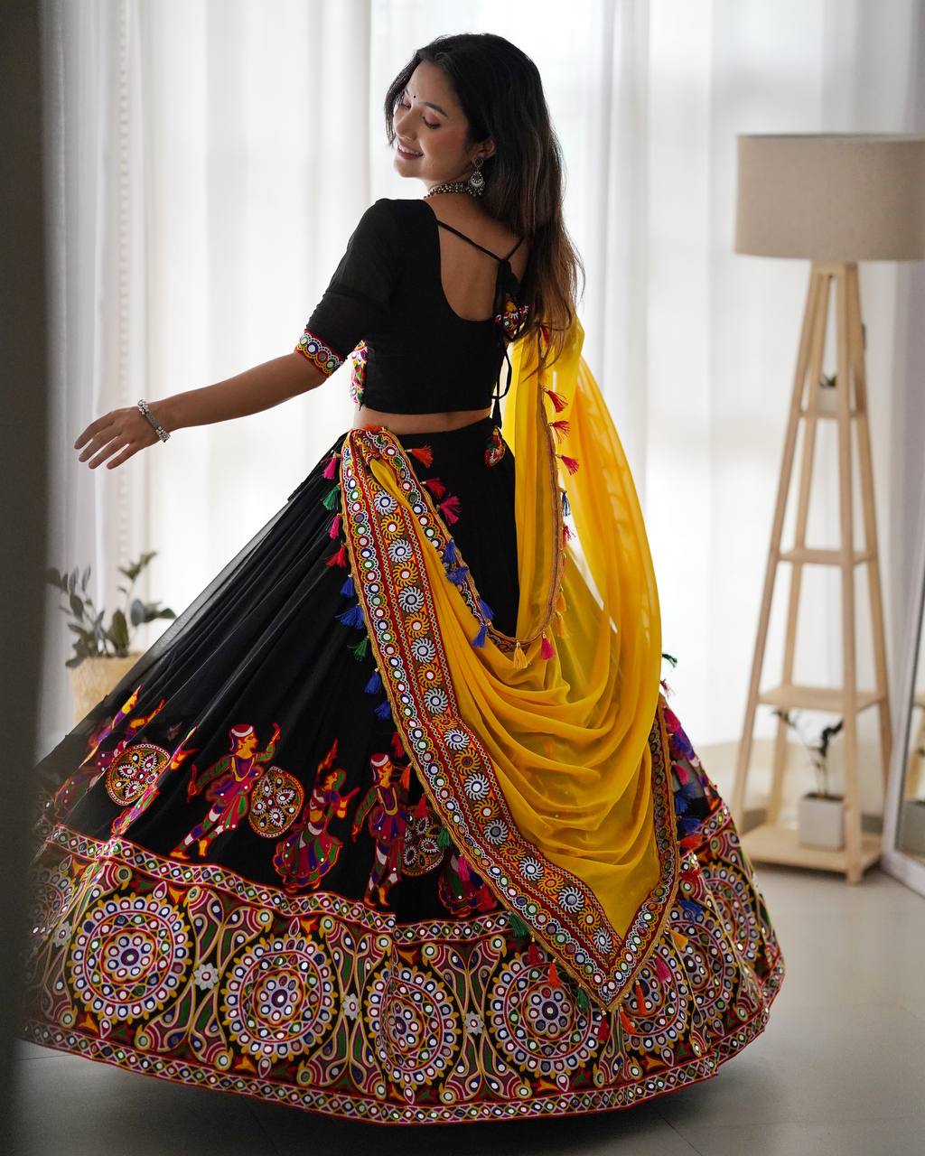 Navratri Wear Black Color Faux Georgette Chain-Stitch With Mirror Work Lehenga Choli