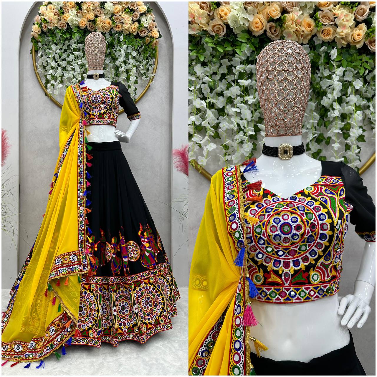 Navratri Wear Black Color Faux Georgette Chain-Stitch With Mirror Work Lehenga Choli
