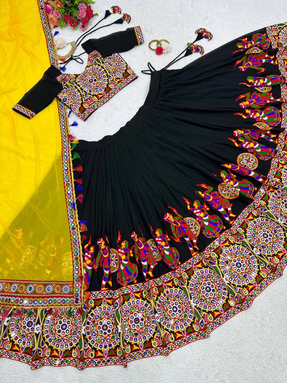 Navratri Wear Black Color Faux Georgette Chain-Stitch With Mirror Work Lehenga Choli