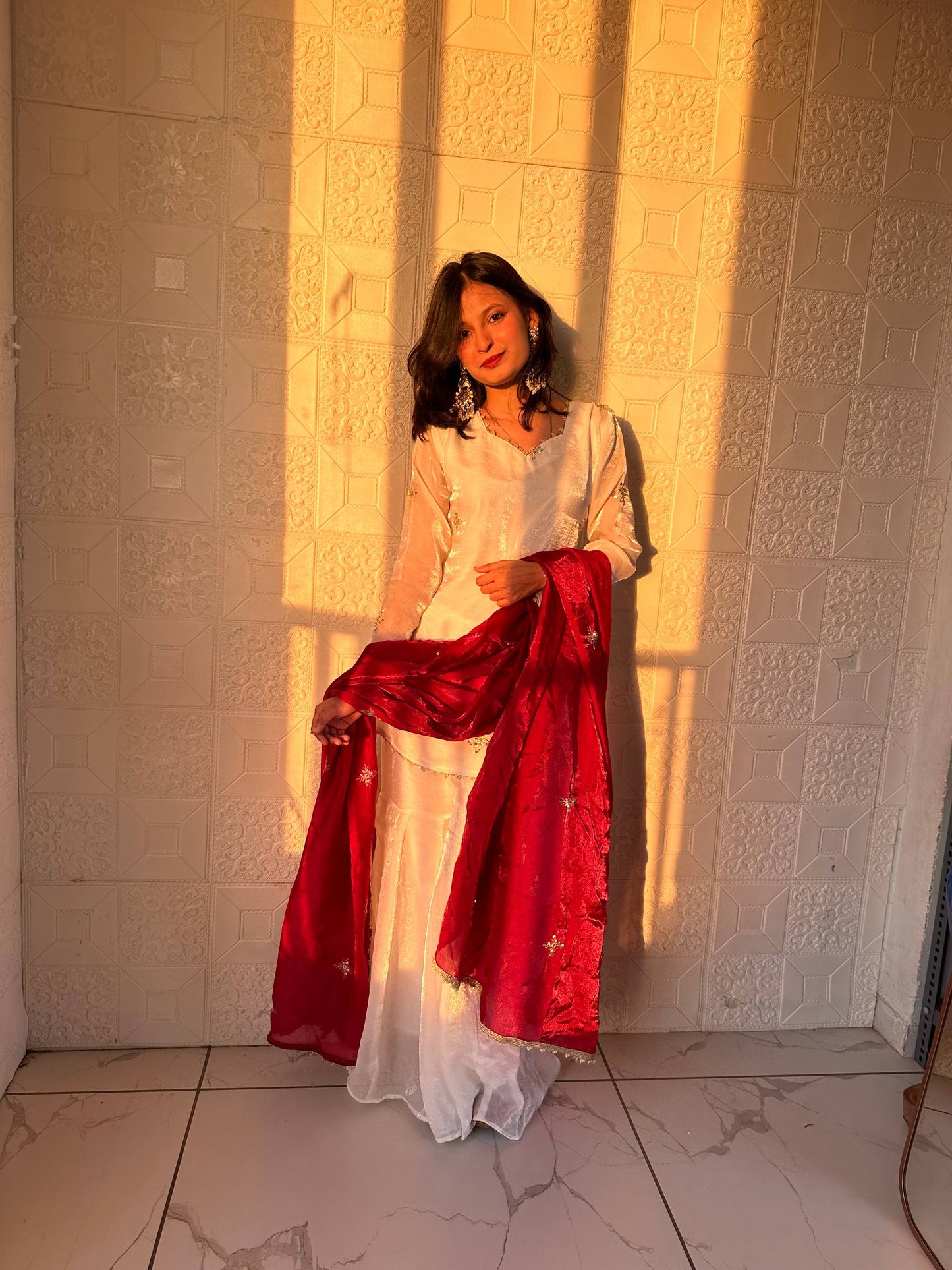 Glorious Maroon Color Embroidred Fredy Silk Sharara Suit With Dupatta