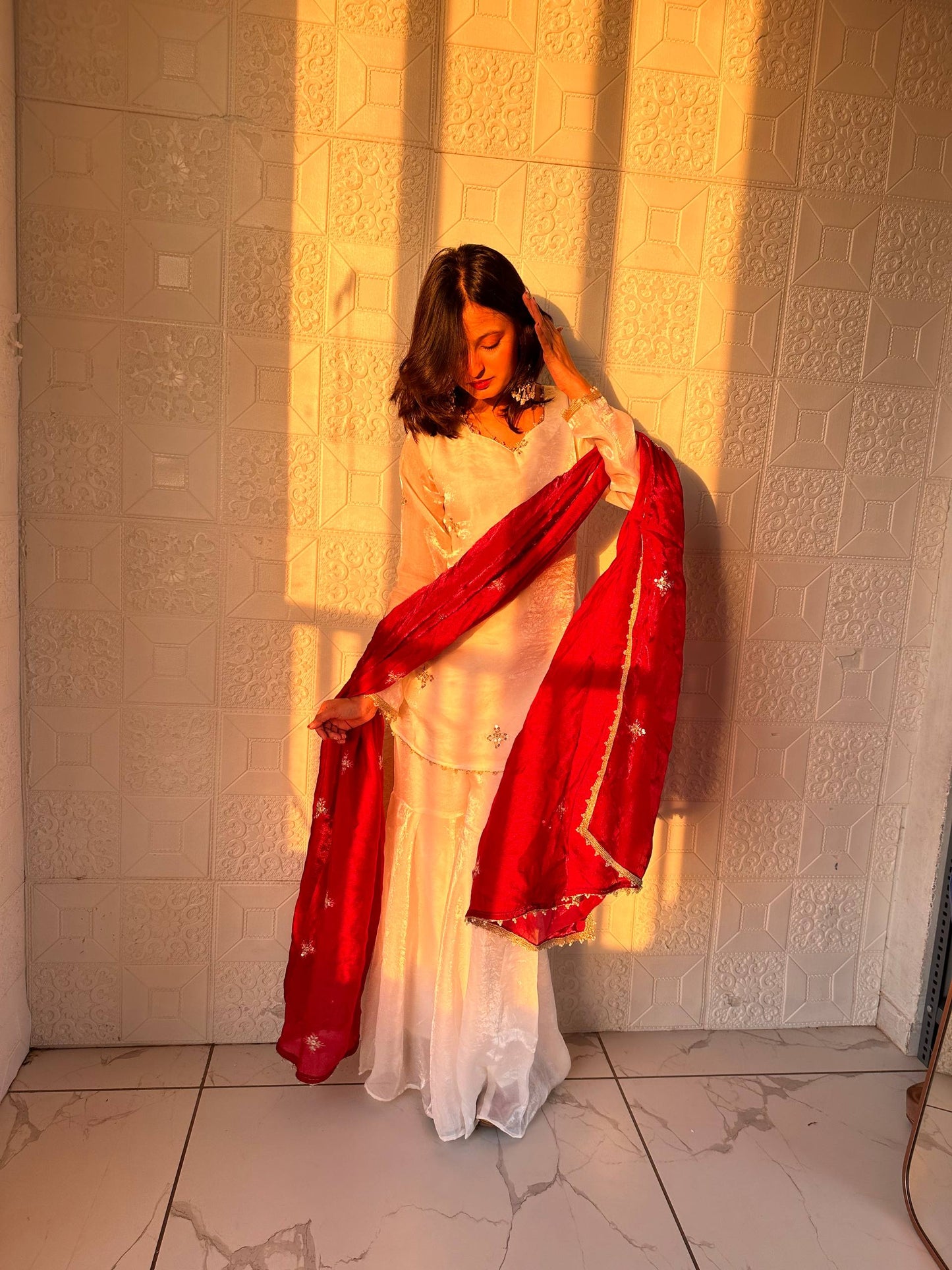 Glorious Maroon Color Embroidred Fredy Silk Sharara Suit With Dupatta