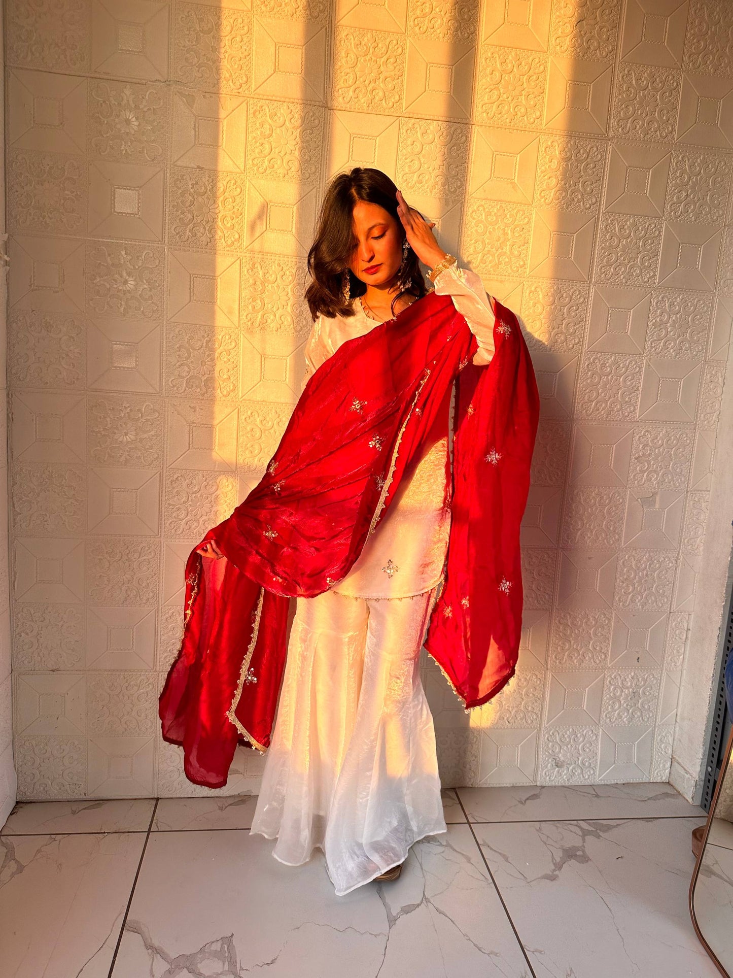 Glorious Maroon Color Embroidred Fredy Silk Sharara Suit With Dupatta