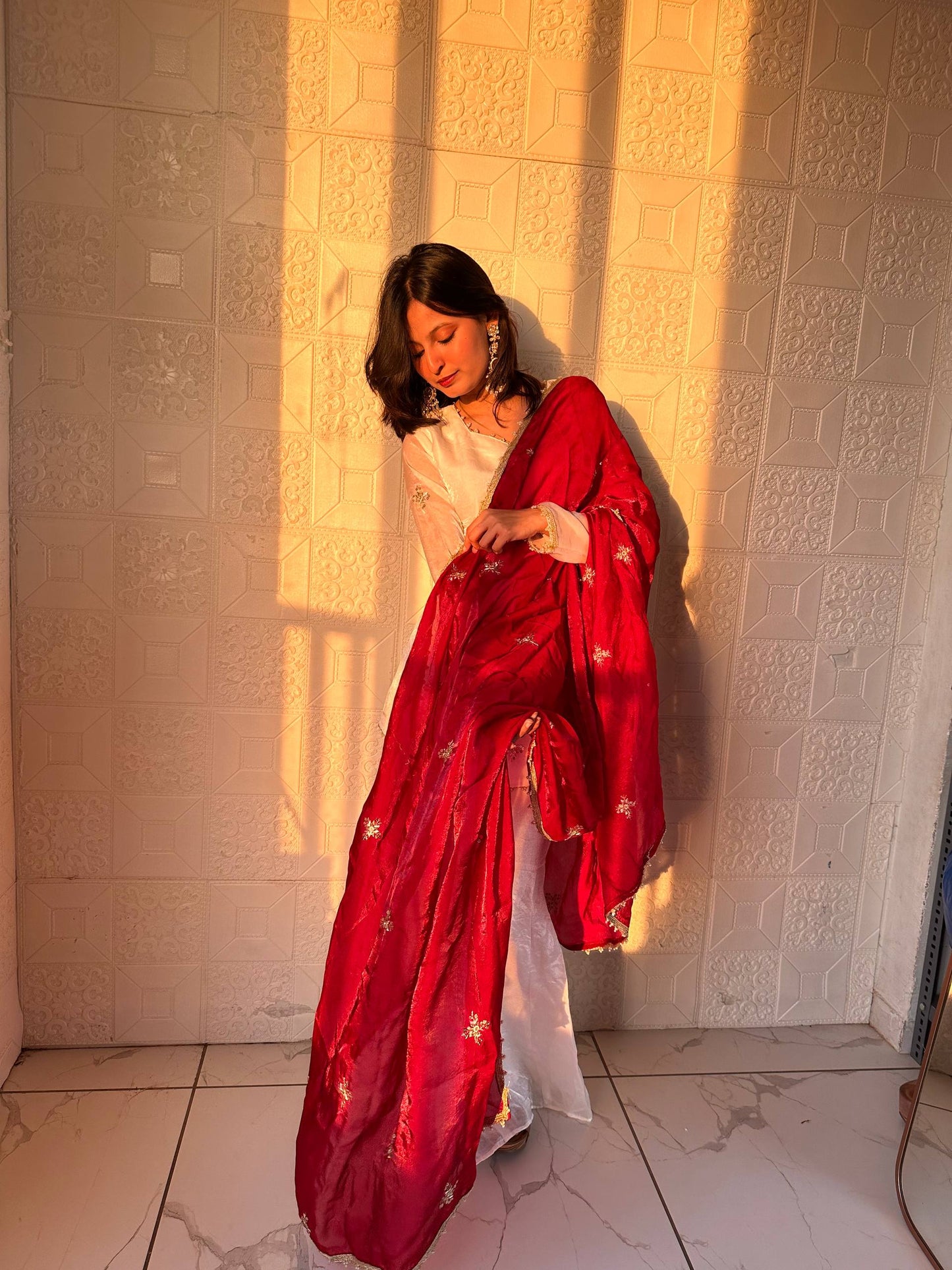 Glorious Maroon Color Embroidred Fredy Silk Sharara Suit With Dupatta