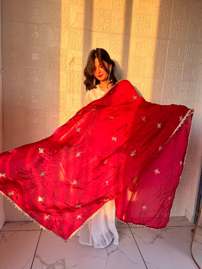 Glorious Maroon Color Embroidred Fredy Silk Sharara Suit With Dupatta
