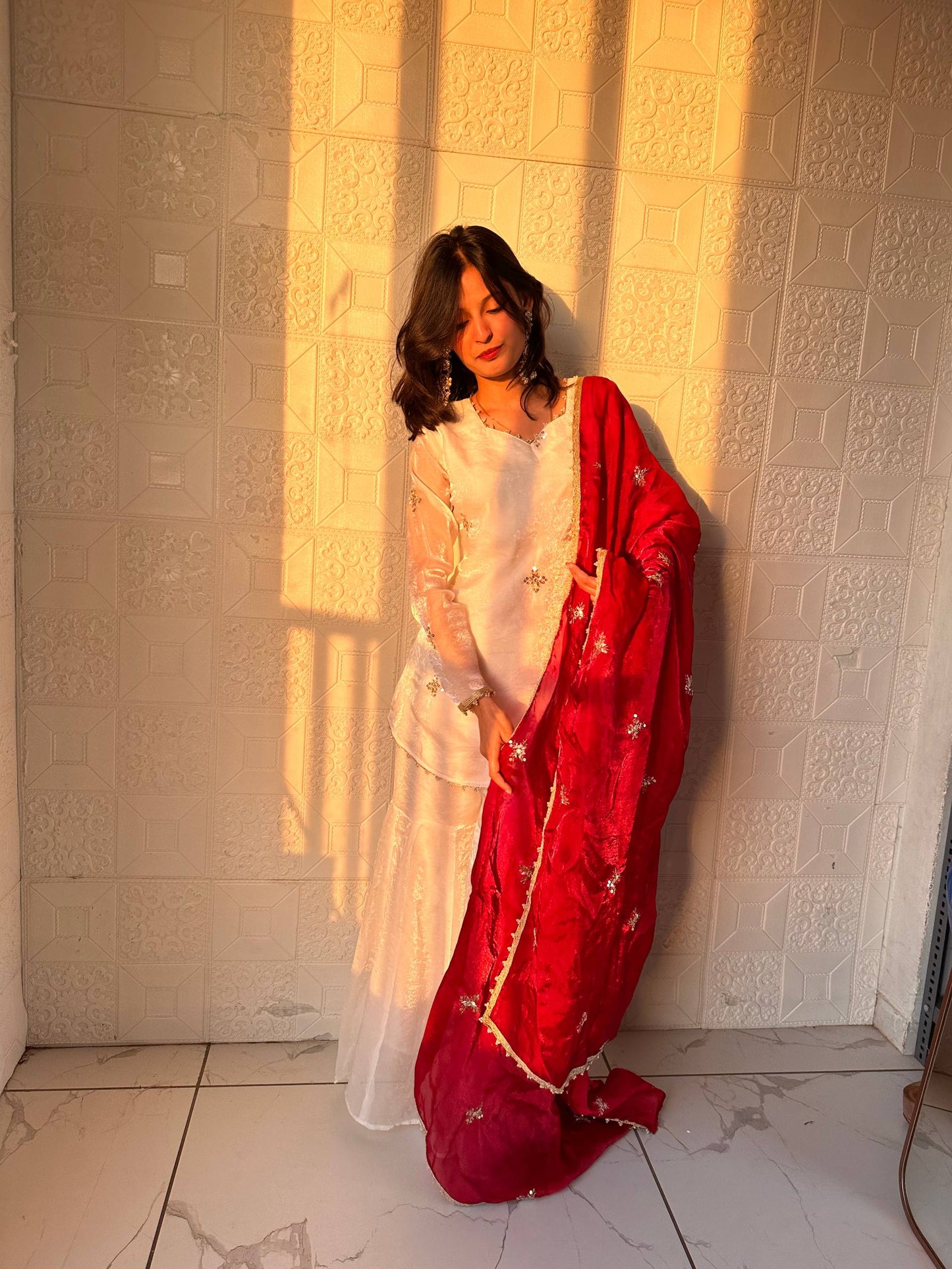 Glorious Maroon Color Embroidred Fredy Silk Sharara Suit With Dupatta