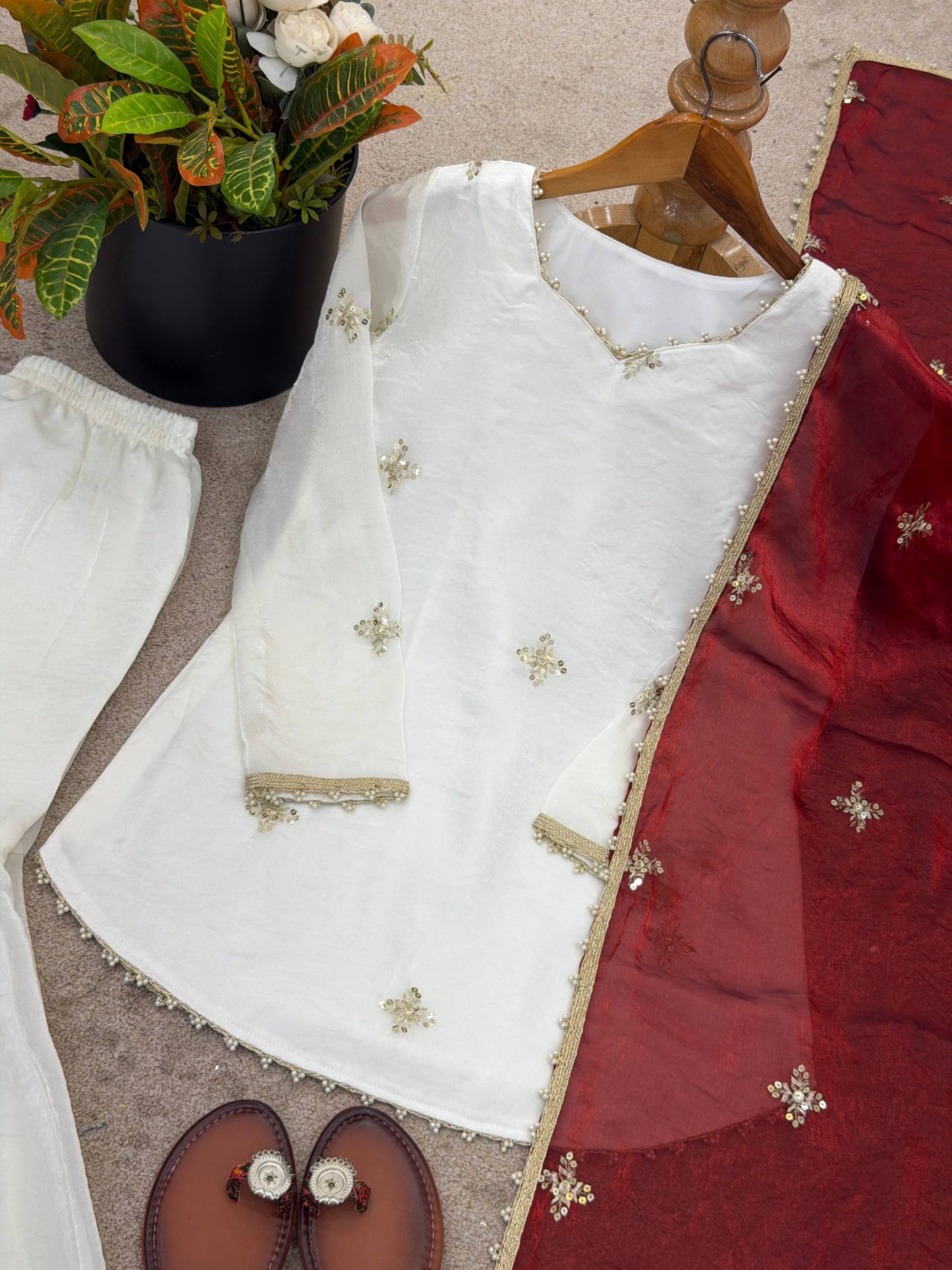 Glorious Maroon Color Embroidred Fredy Silk Sharara Suit With Dupatta